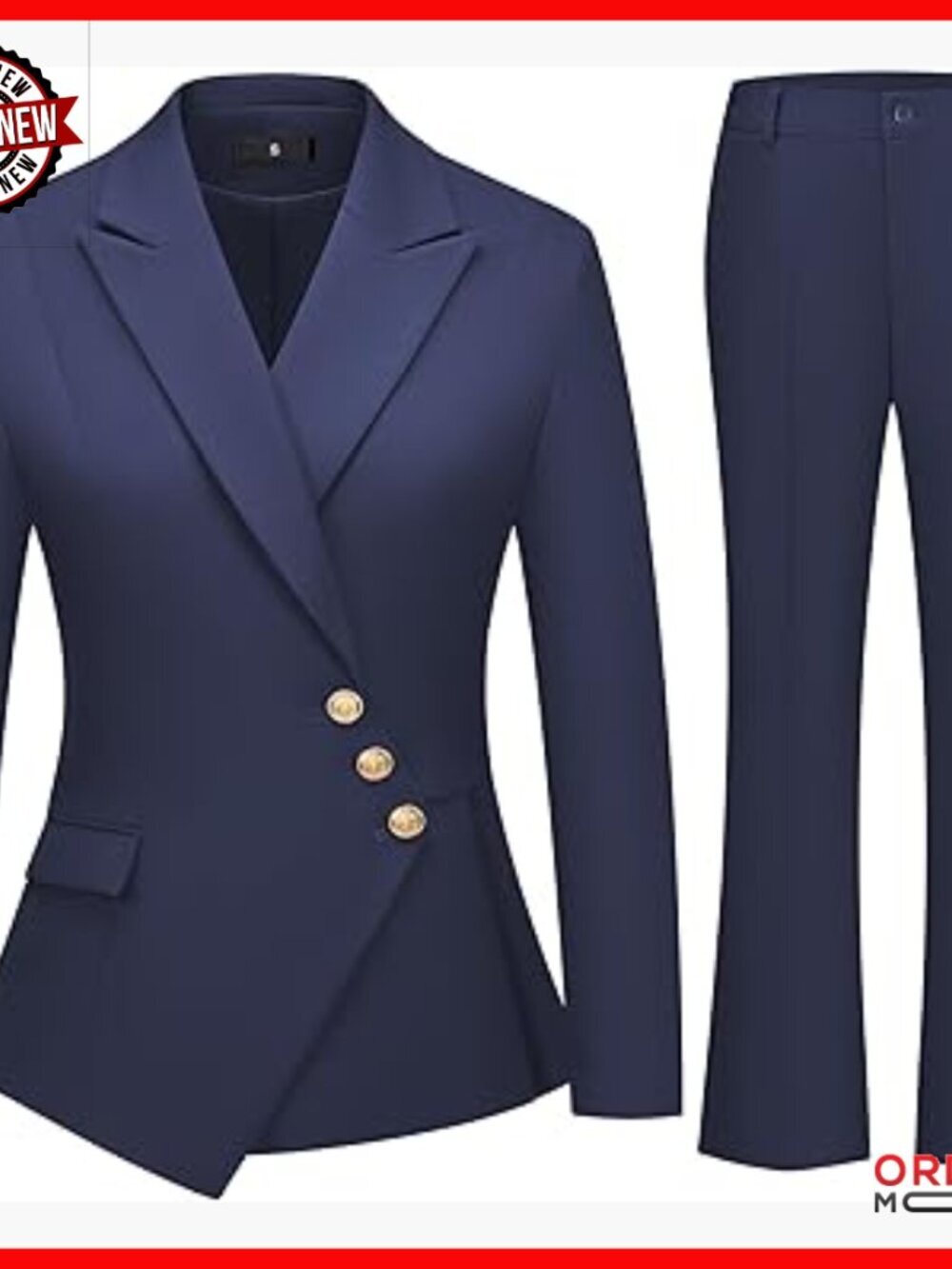 Slim Fit 2 Piece Suit Set Asymmetric Blazer Bootcut Pants Office Business